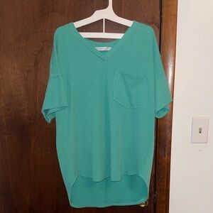 Altar'd State Teal V-Neck Short Sleeve Tunic with Pocket